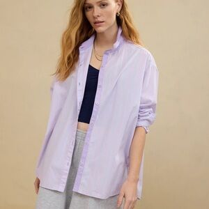 Aerie Oversized Good Day Button Down Shirt Lavender Soft Strip Size S M L & XL